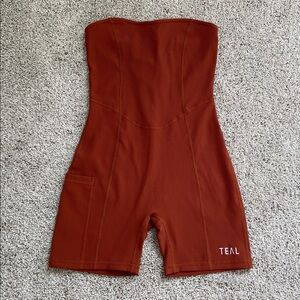 Active by Teal • Sweet Heart Strapless Jumpsuit in Rust